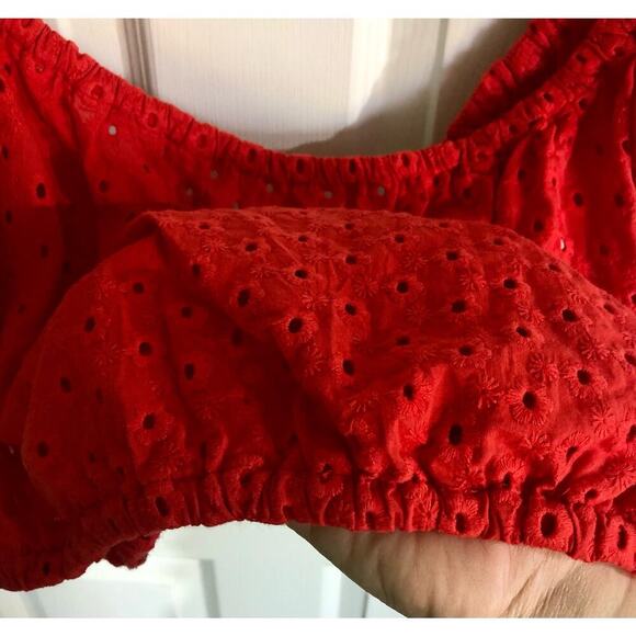 NWT ASOS Women's Red Orange Eyelet Off Shoulder Crop Top - Size 10 - Picture 6 of 7
